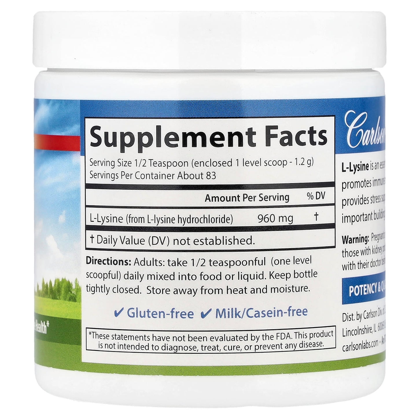 Carlson L-Lysine Powder Supplement 3.53 oz (100g) - Image 2
