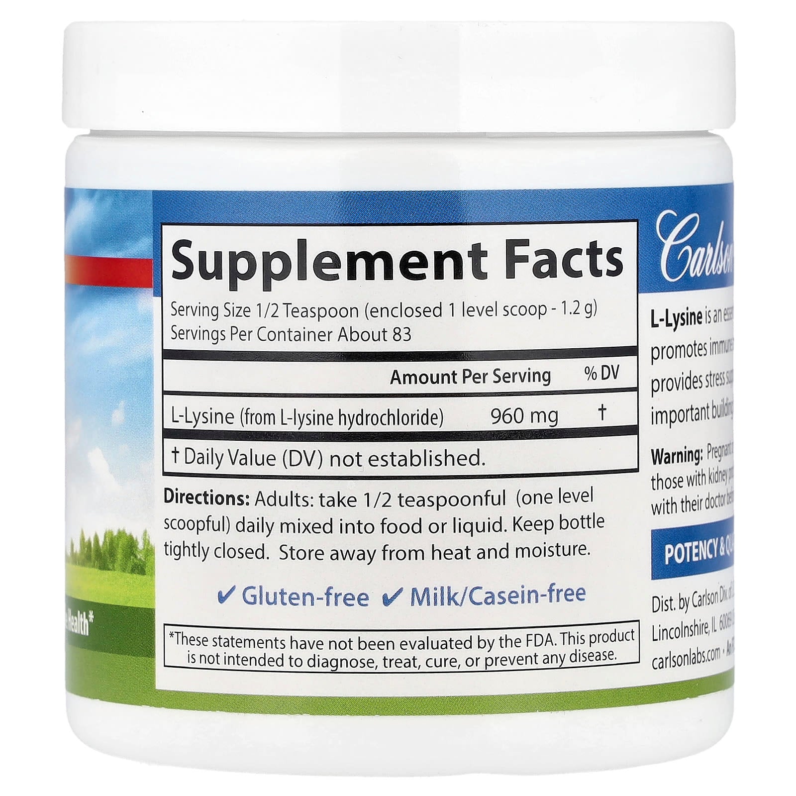 Carlson L-Lysine Powder Supplement 3.53 oz (100g) - Image 2