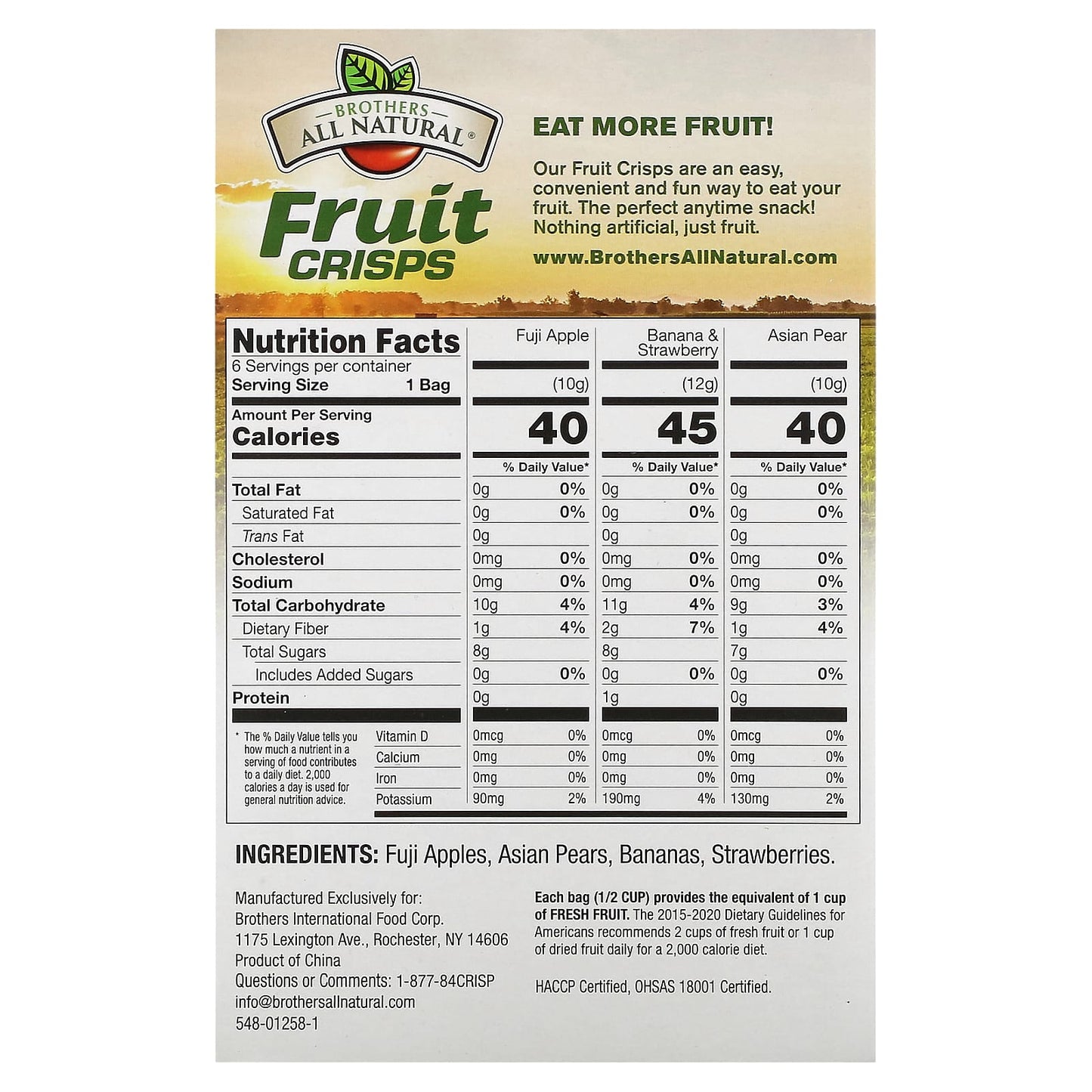Brothers-All-Natural Freeze-Dried Fruit Crisps Variety Pack - 6 Single Serve Bags - Image 2