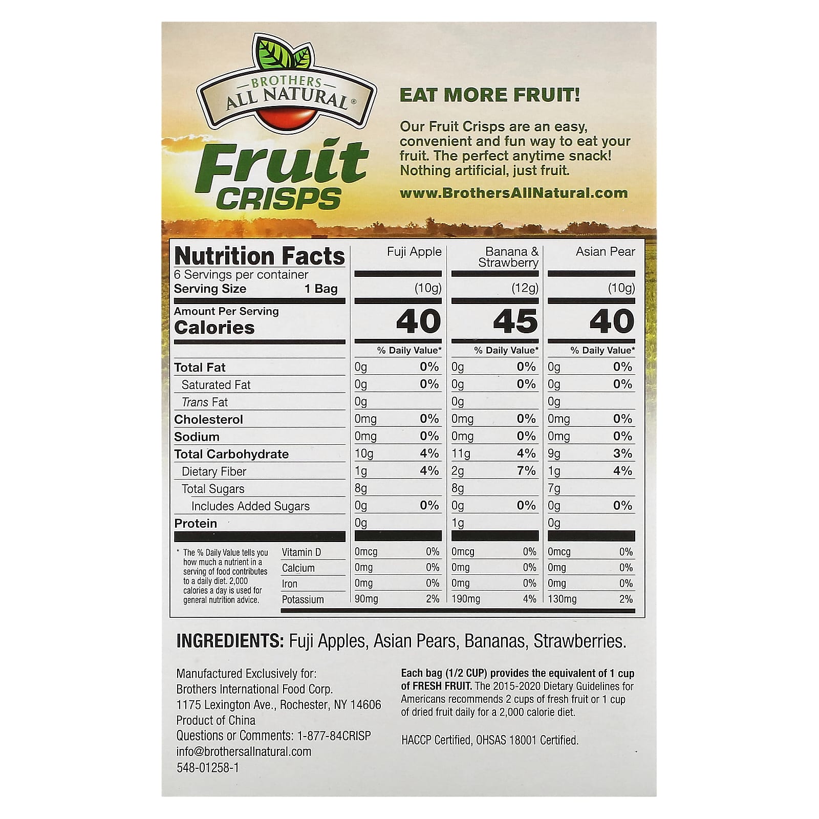 Brothers-All-Natural Freeze-Dried Fruit Crisps Variety Pack - 6 Single Serve Bags - Image 2