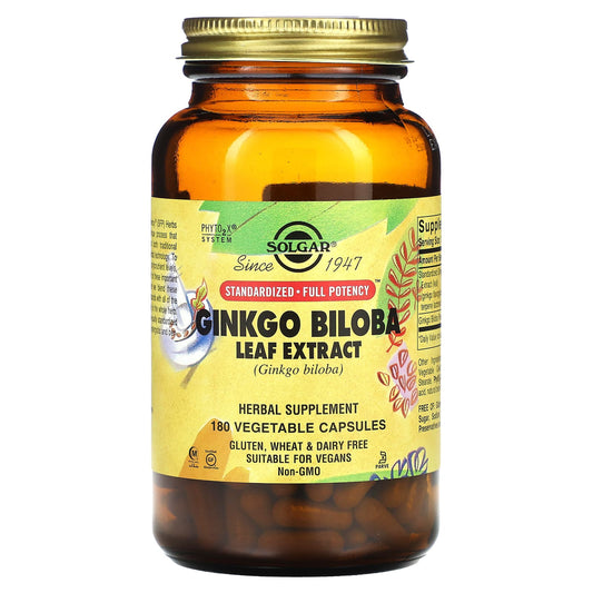 Solgar, Ginkgo Biloba Leaf Extract, 180 Vegetable Capsules - Image 1