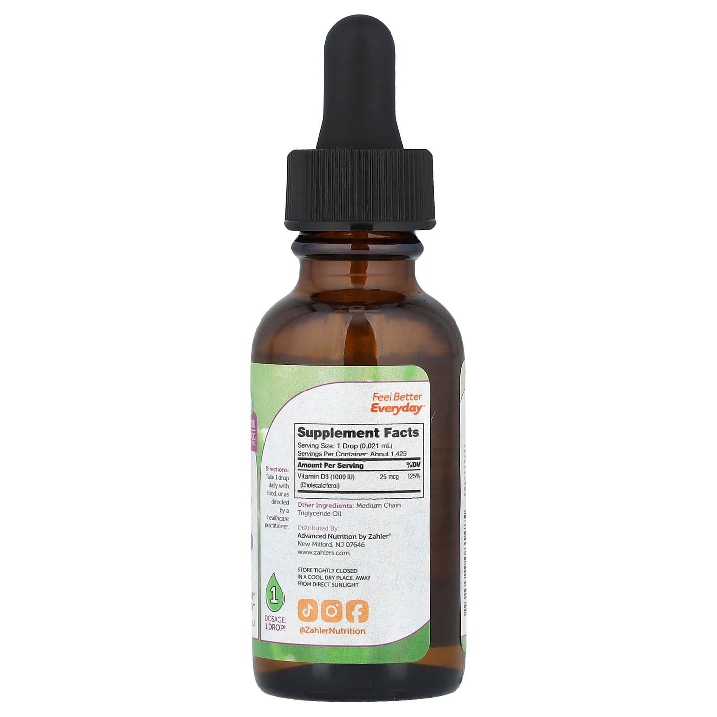 Zahler, Vitamin D3, Advanced D3 Formula, 25 mcg (1,000 IU), 1 fl oz (30 ml) - Image 2