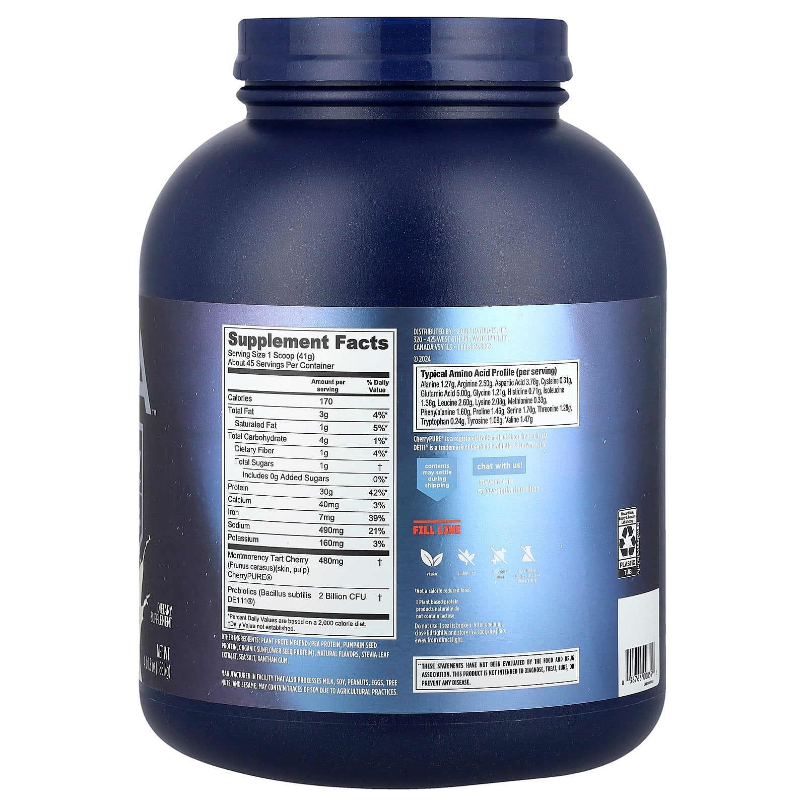 Vega, Plant-Based Protein, Performance Protein + Recovery, Creamy Vanilla, 4 lb 1.8 oz (1.86 kg) - Image 2