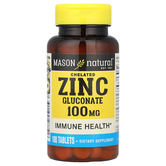 Mason Natural, Chelated Zinc Gluconate , 100 mg, 100 Tablets - Image 1
