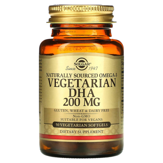 Solgar, Naturally Sourced Omega-3, Vegetarian DHA, 200 mg, 50 Vegetarian Softgels - Image 1