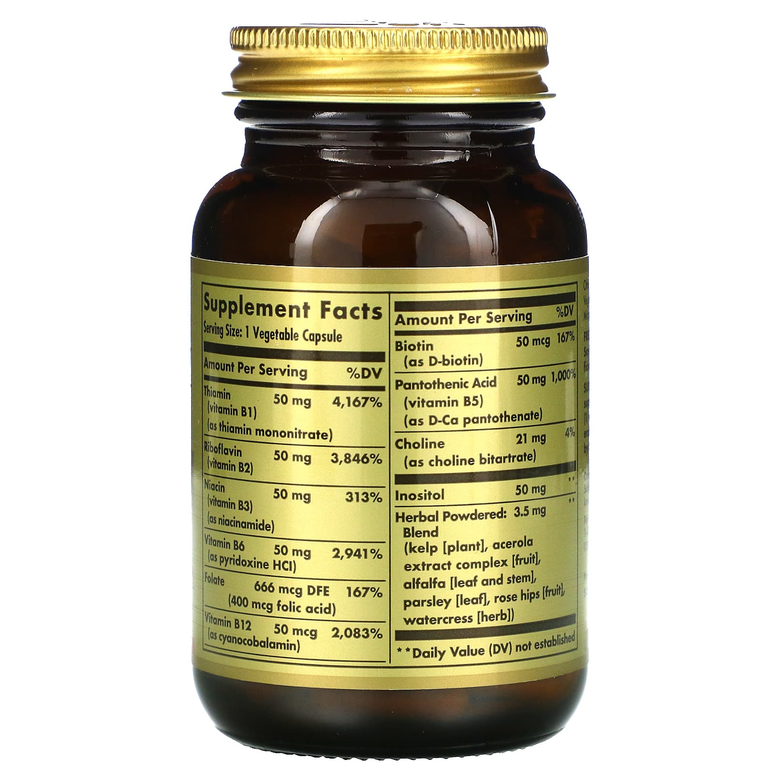 Solgar, B-Complex "50", 100 Vegetable Capsules - Image 2