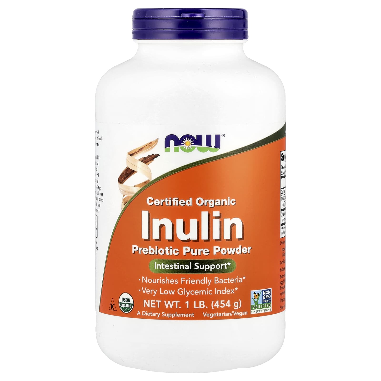 NOW Foods, Certified Organic Inulin, Prebiotic Pure Powder, 1 lb (454 g) - Image 1