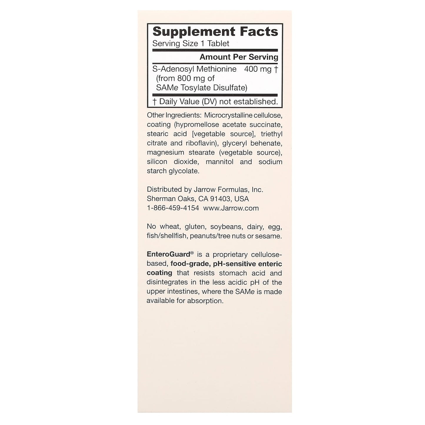 Jarrow Formulas SAMe 400mg Extra Strength, 60 Tablets - Image 2