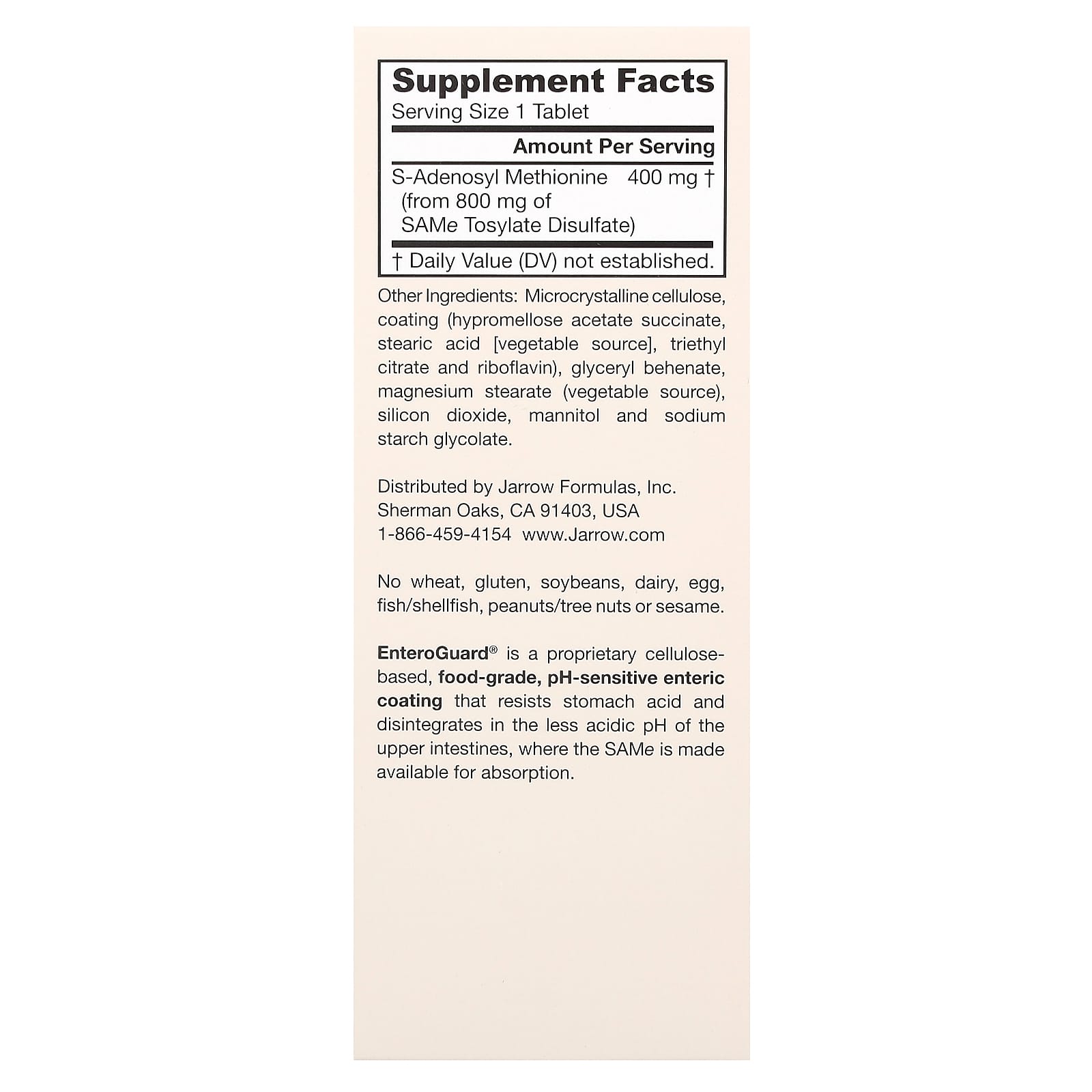 Jarrow Formulas SAMe 400mg Extra Strength, 60 Tablets - Image 2