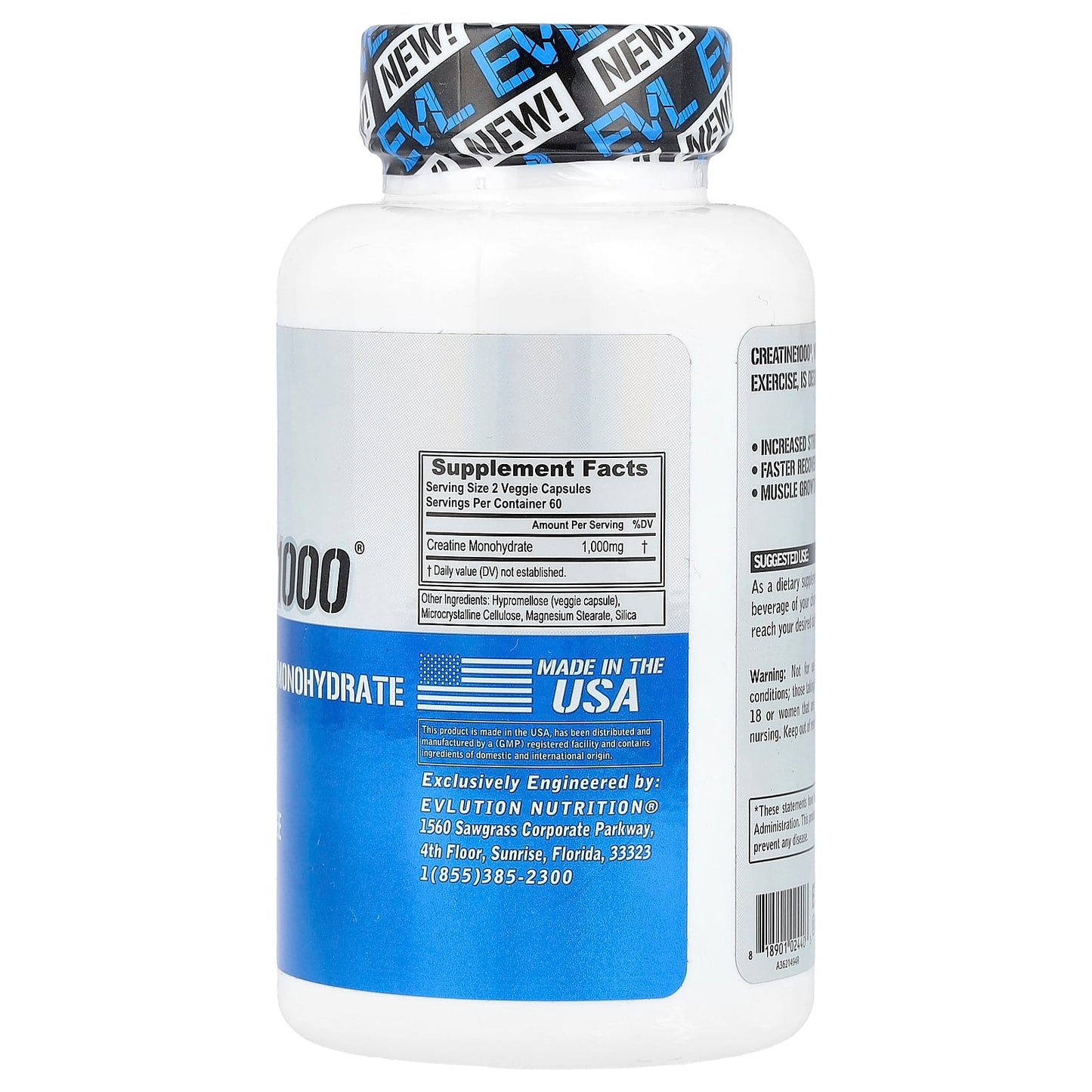 EVLution Nutrition Creatine 1000 for Strength & Recovery - 120 Capsules - Image 2