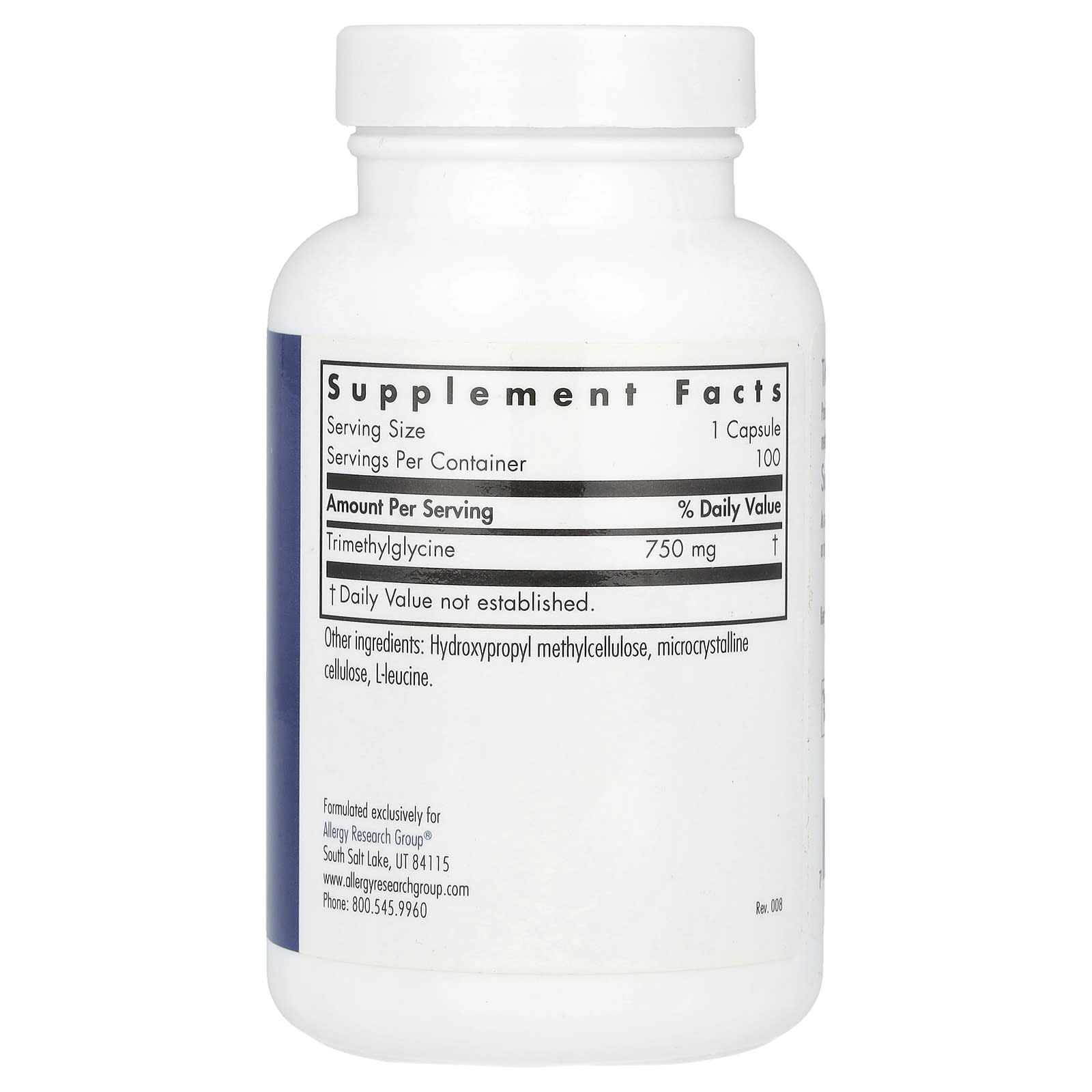 Allergy Research Group Trimethylglycine (TMG) 750mg for Methylation Support - Image 2