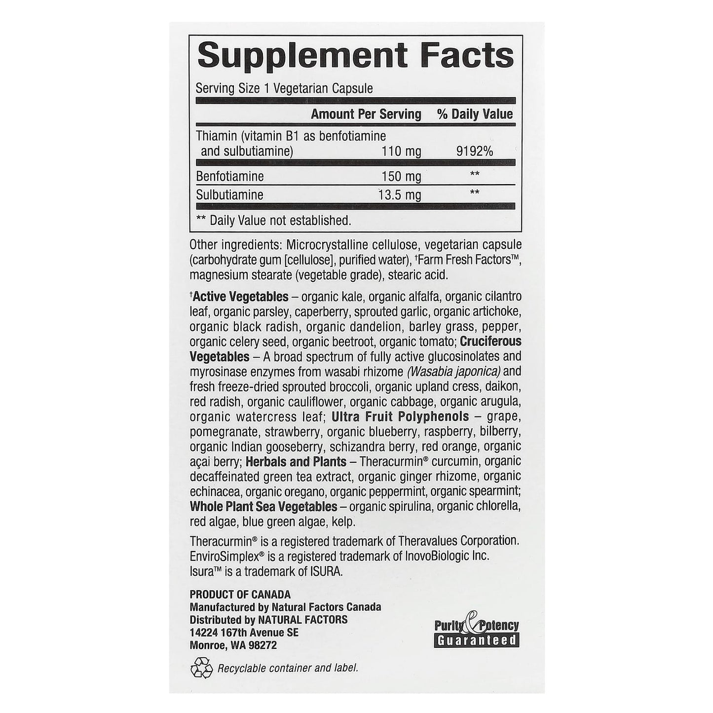 Natural Factors, Benfotiamine plus Sulbutiamine, 30 Vegetarian Capsules - Image 2