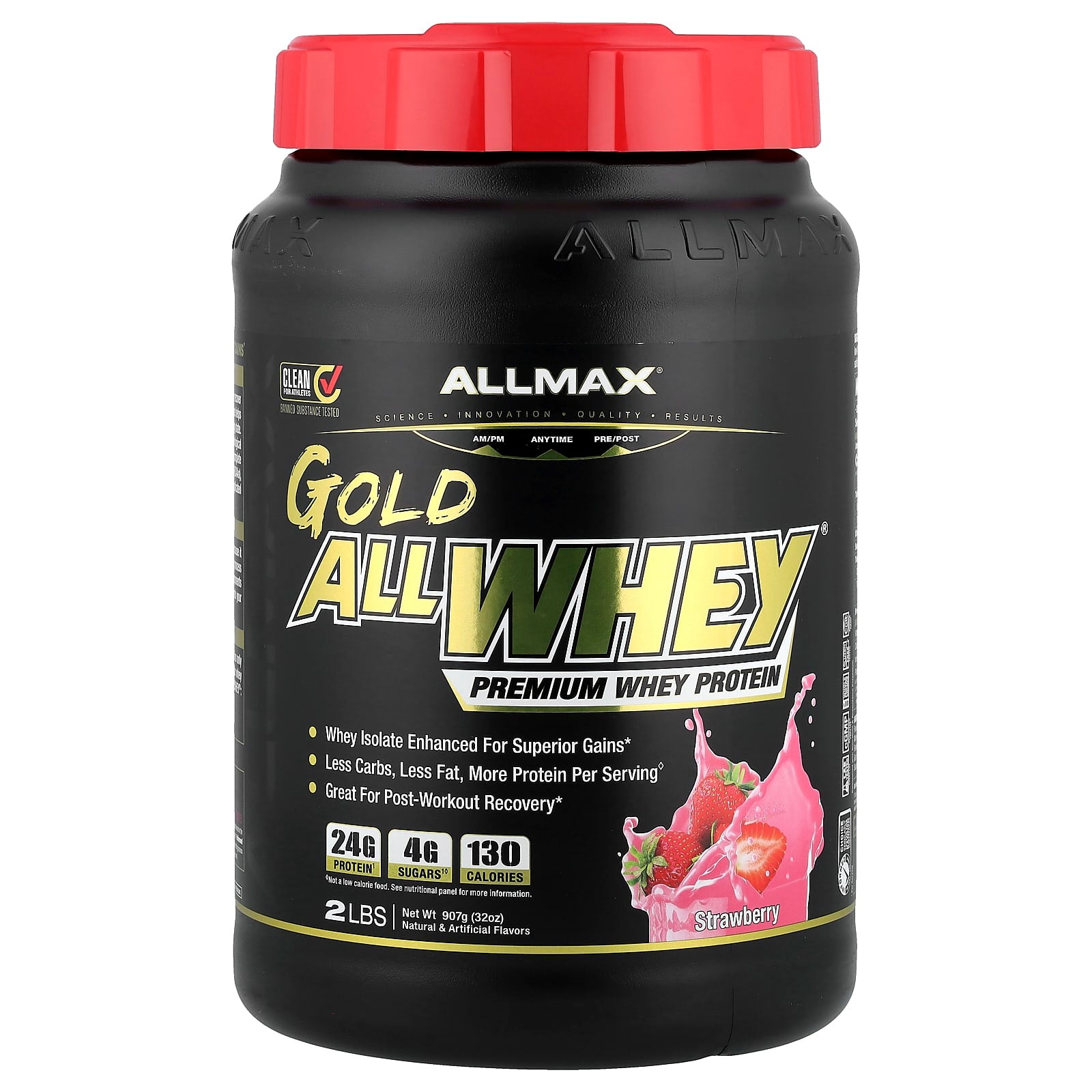 ALLMAX Gold AllWhey Premium Whey Protein Strawberry 2 lbs - Image 1