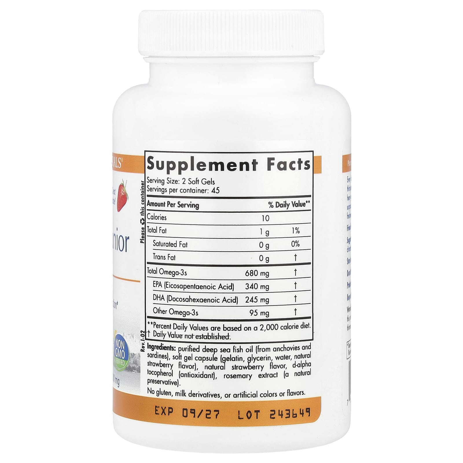 Nordic Naturals, ProOmega® Junior, Ages 5+, Strawberry, 90 Soft Gels (340 mg per Softgel) - Image 2