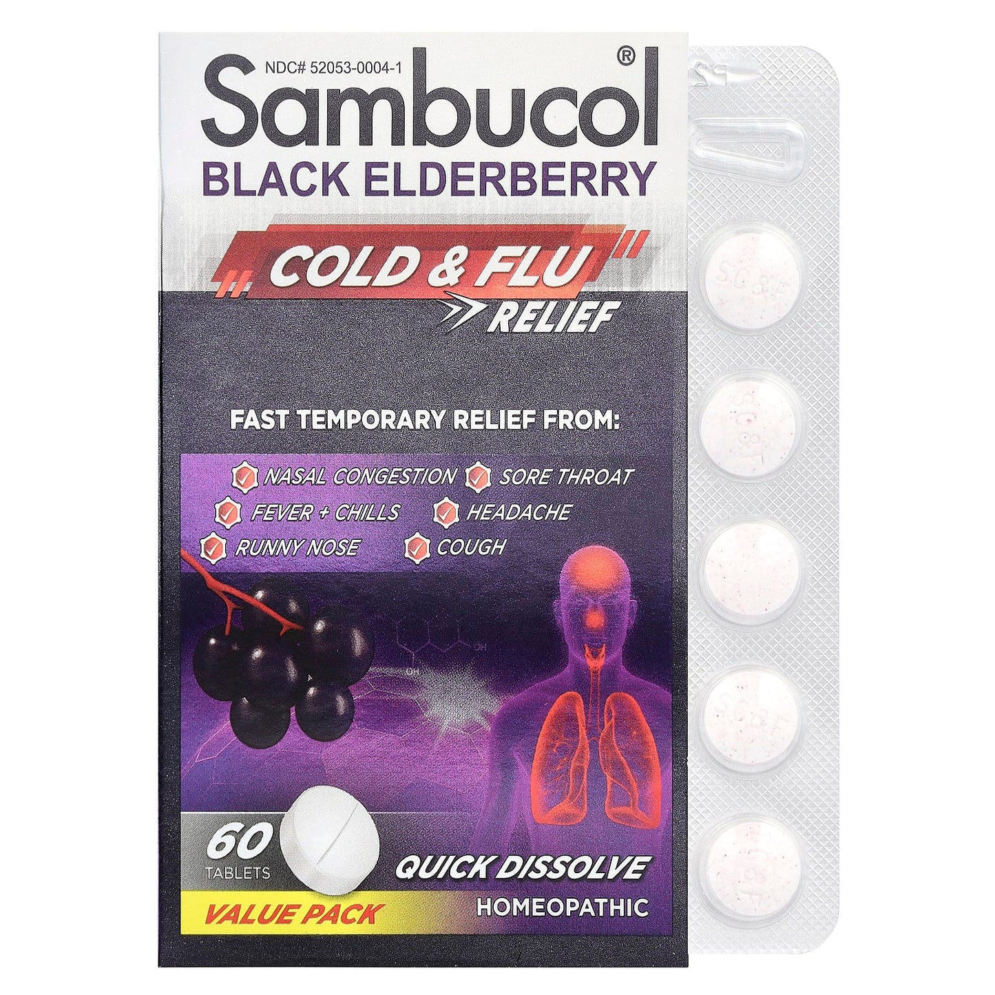 Sambucol, Black Elderberry, Cold & Flu Relief, 60 Tablets - Image 1
