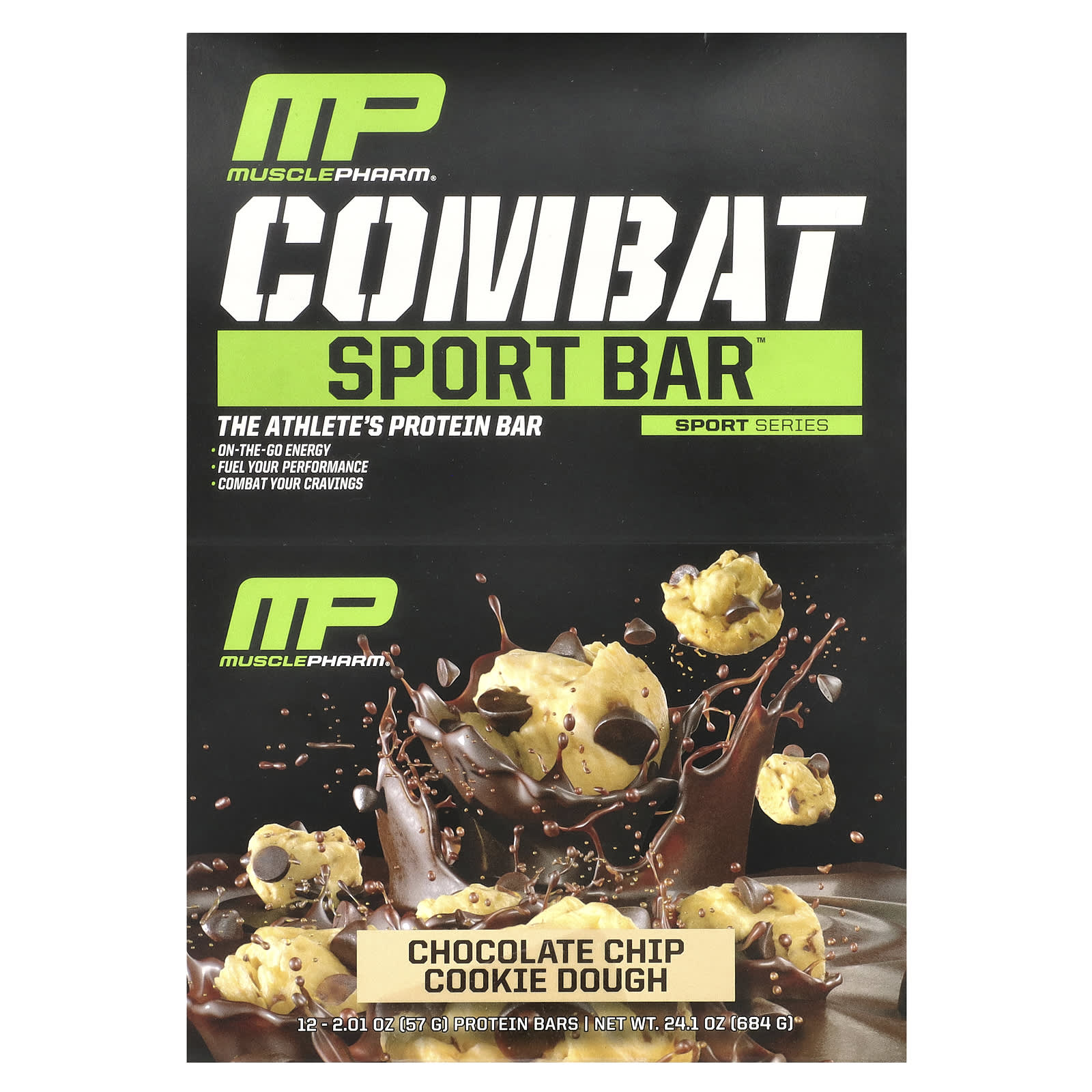 MusclePharm, Combat Sport Bar™, Chocolate Chip Cookie Dough, 12 Bars, 2.01 oz (57 g) Each - Image 1