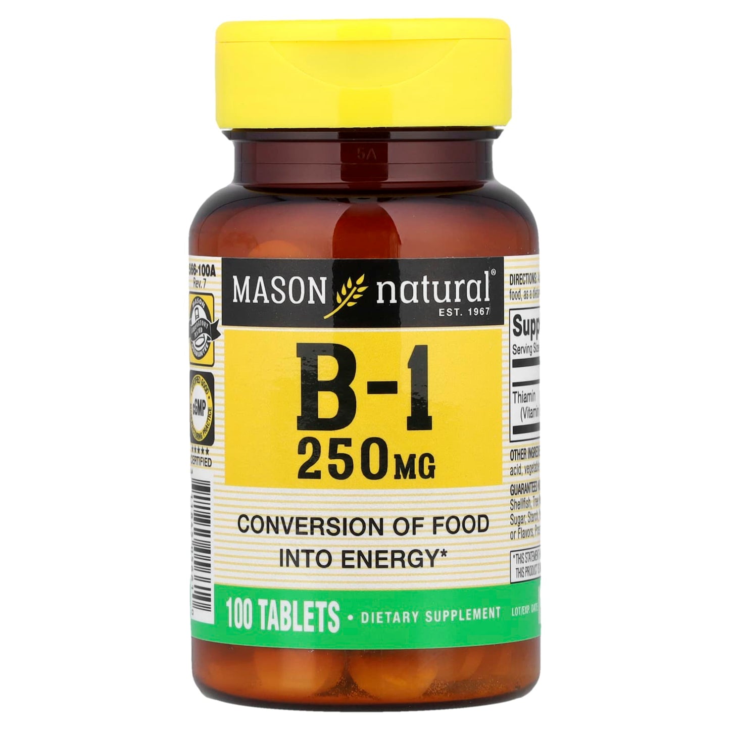Mason Natural, Vitamin B-1, 250 mg, 100 Tablets - Image 1