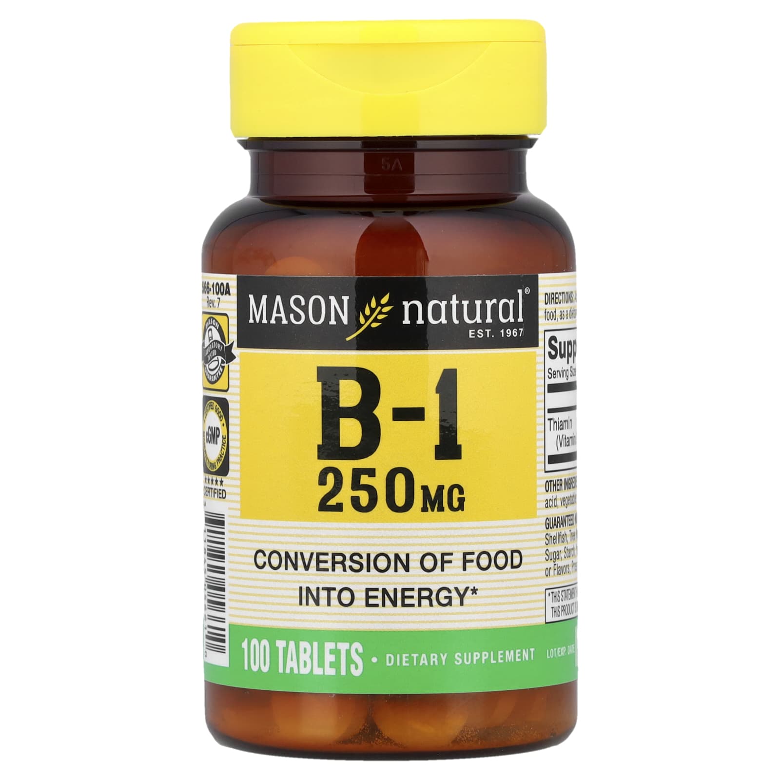 Mason Natural, Vitamin B-1, 250 mg, 100 Tablets - Image 1