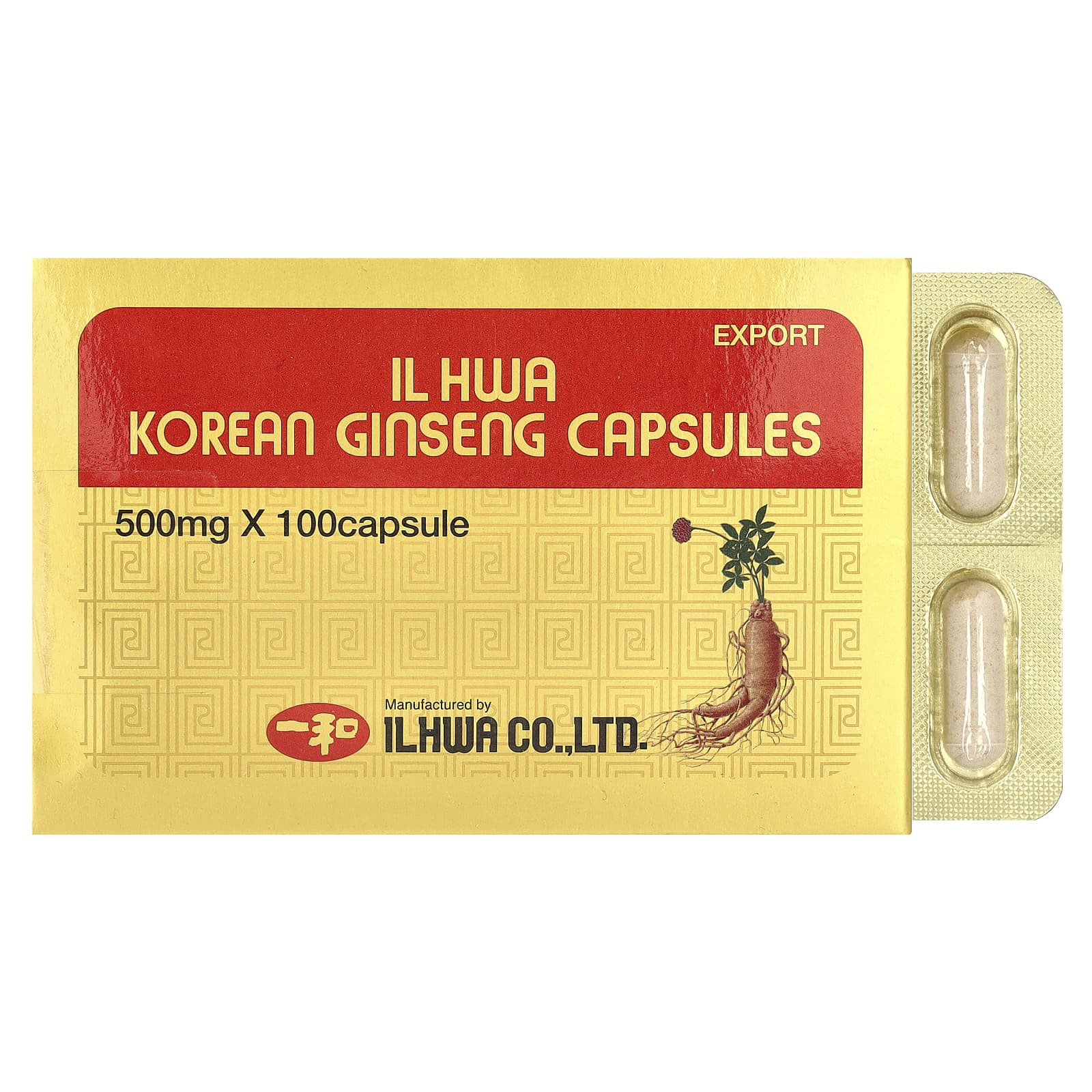 Boost Energy with Ilhwa Korean Ginseng Capsules - 500mg, 100 Caps - Image 1