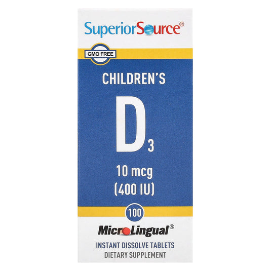 Superior Source, Children's D3, 10 mcg (400 IU), 100 MicroLingual® Instant Dissolve Tablets - Image 1