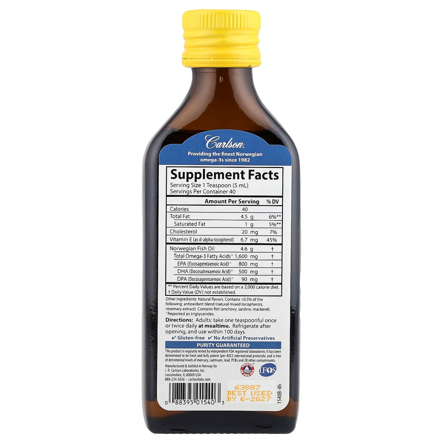 Norwegian Omega-3 Fish Oil Supplement by Carlson - 1,600mg - Image 2