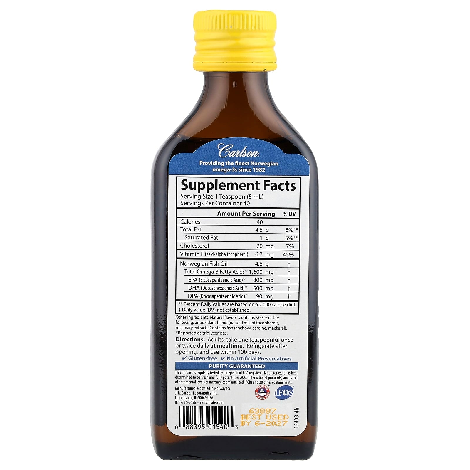 Norwegian Omega-3 Fish Oil Supplement by Carlson - 1,600mg - Image 2