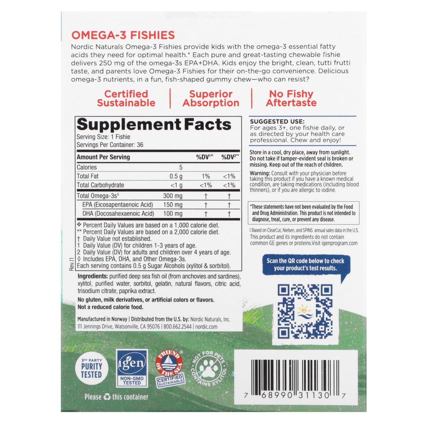 Nordic Naturals, Omega-3 Fishies, Zero Sugar, Ages 3+, Tutti Frutti, 300 mg, 36 Fishies - Image 2