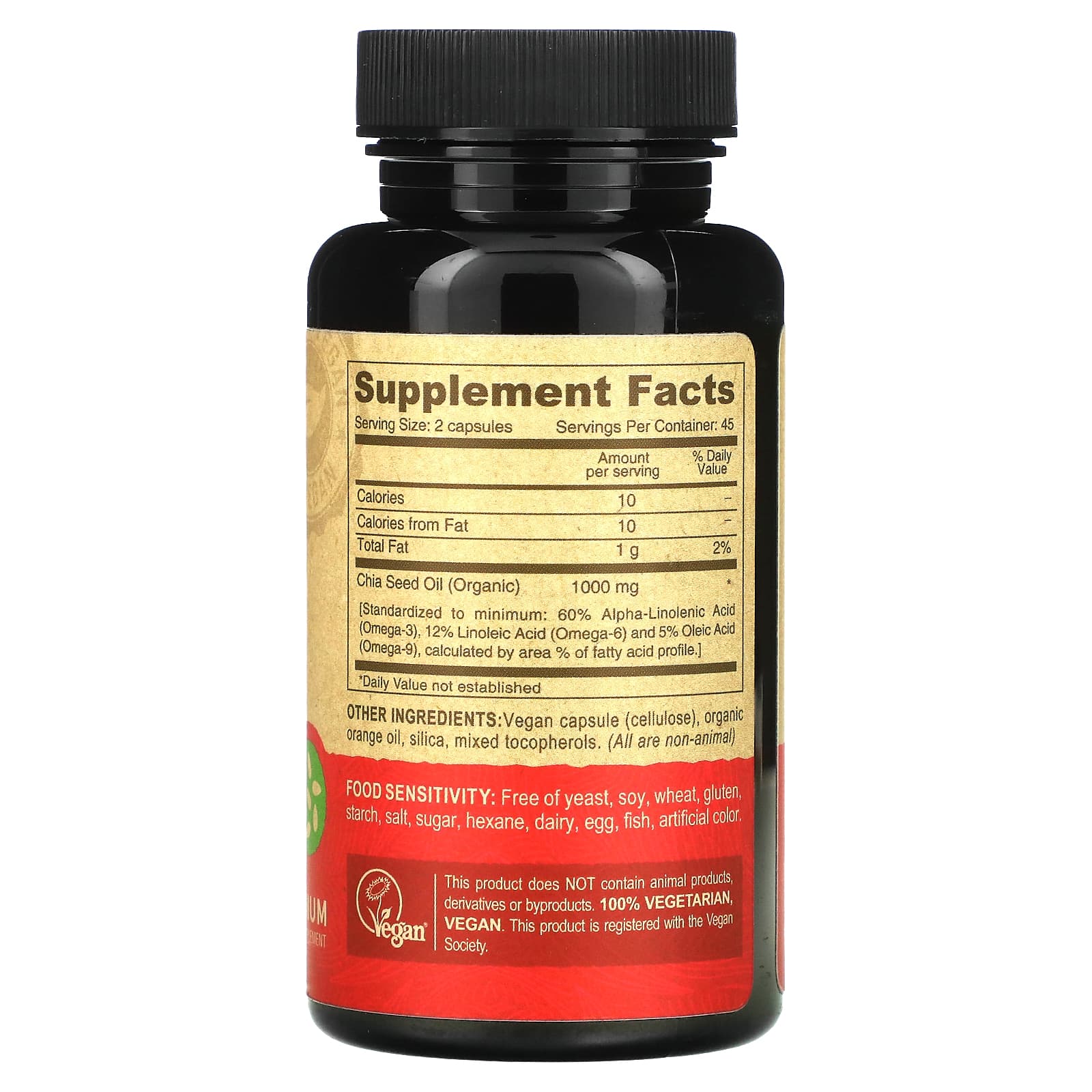 Premium Vegan Chia Seed Oil Supplement for Omega 3-6-9 - 90 Capsules - Image 2