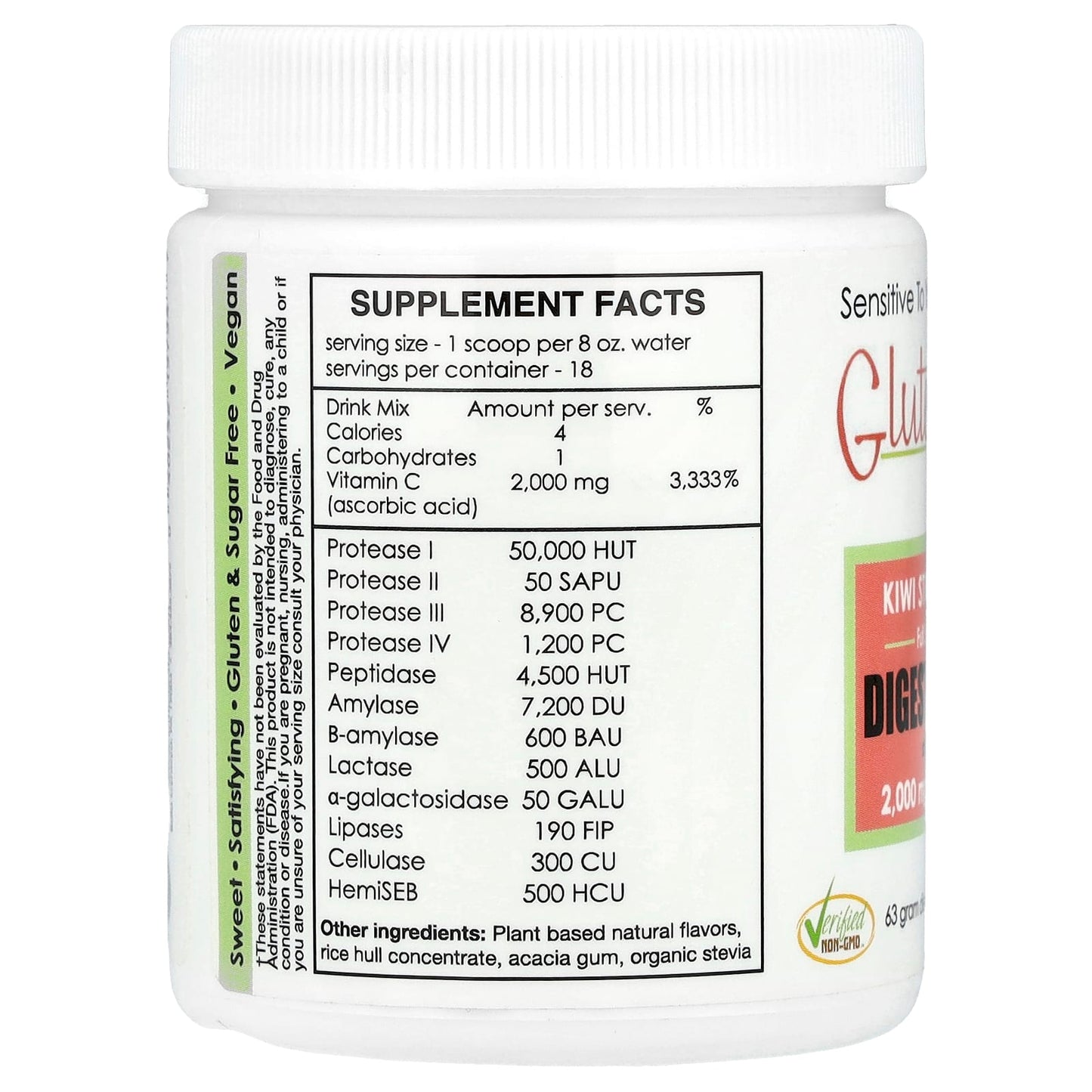 Sufficient C, Glutenizer® Force+, Kiwi Strawberry, 63 g - Image 2