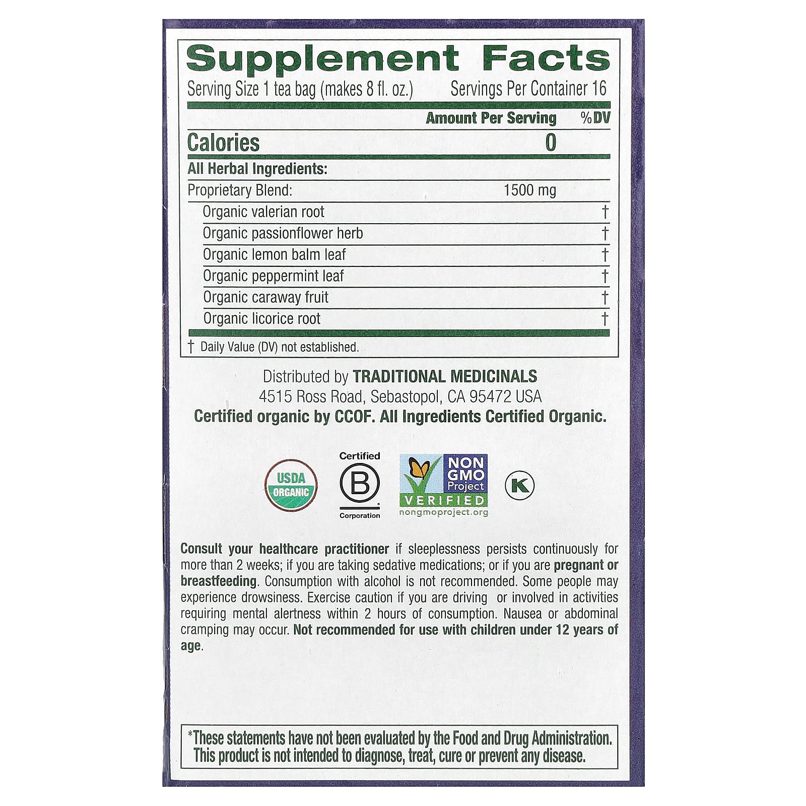 Traditional Medicinals, Organic Nighty Night Extra, Lemon Balm & Valerian, Caffeine Free, 16 Wrapped Tea Bags, 0.85 oz (24 g) - Image 2