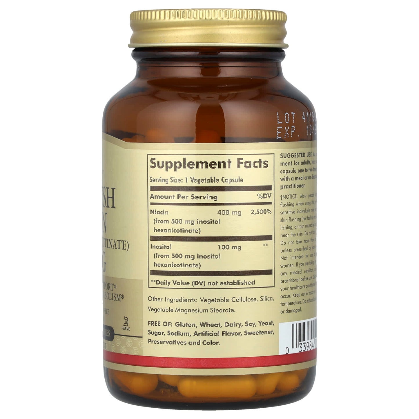 Solgar, No-Flush Niacin, 500 mg, 100 Vegetable Capsules - Image 2