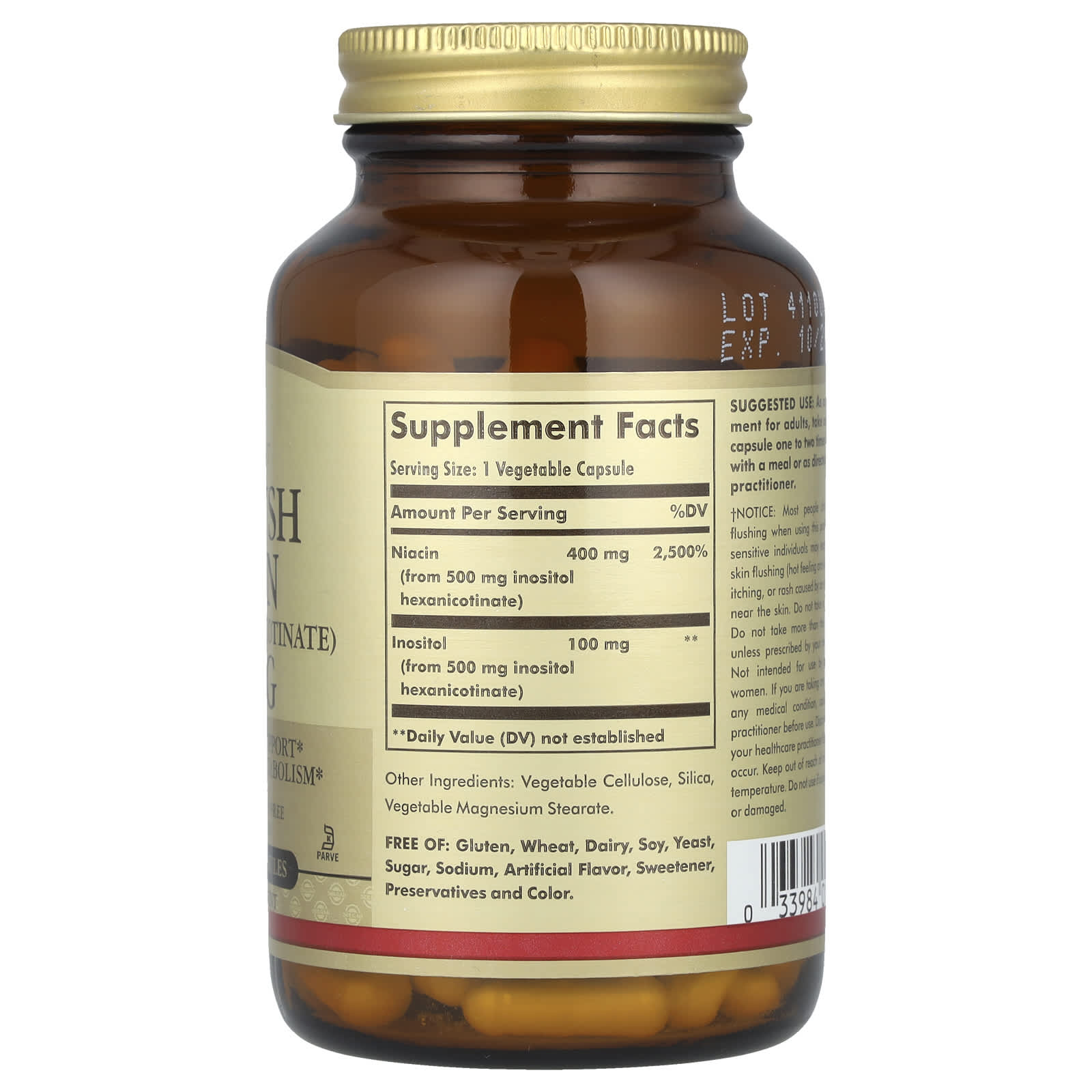Solgar, No-Flush Niacin, 500 mg, 100 Vegetable Capsules - Image 2