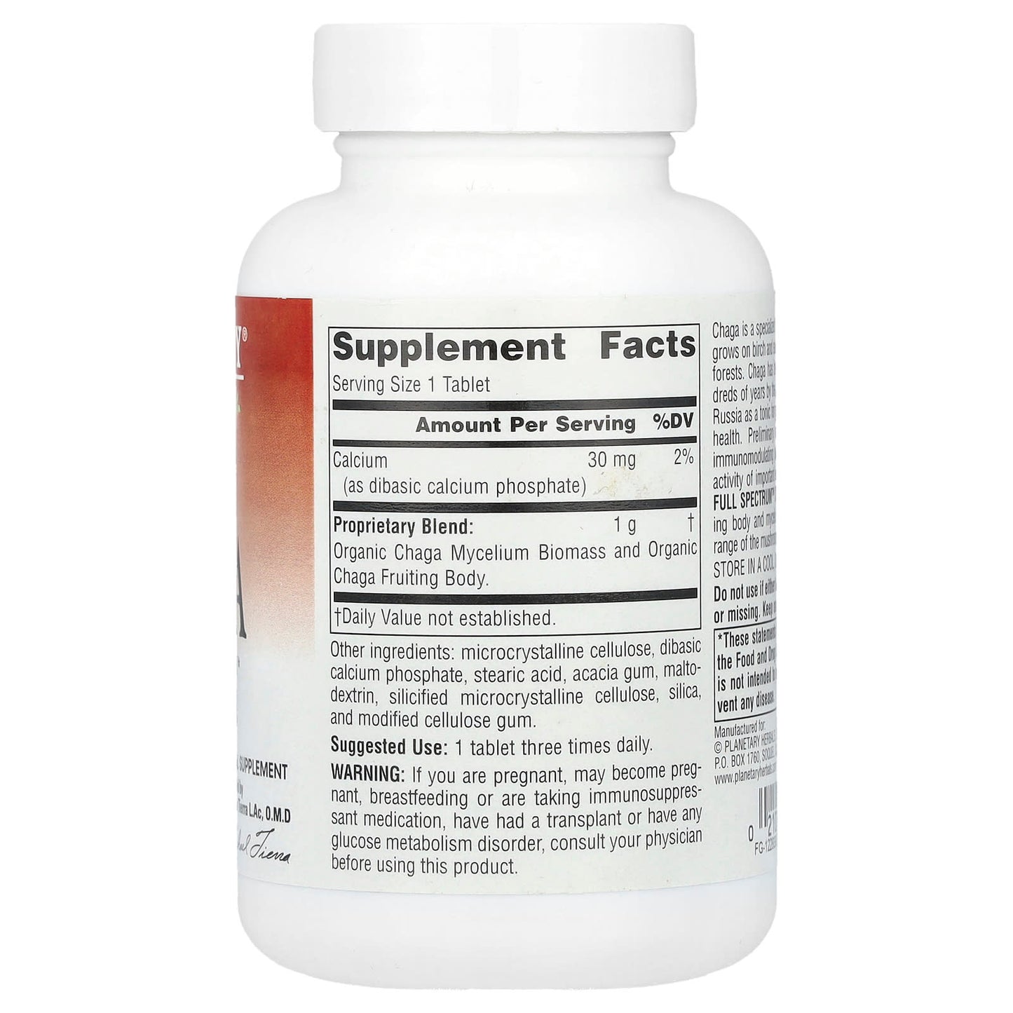 Planetary Herbals, Full Spectrum™ Chaga, 1,000 mg, 60 Tablets - Image 2