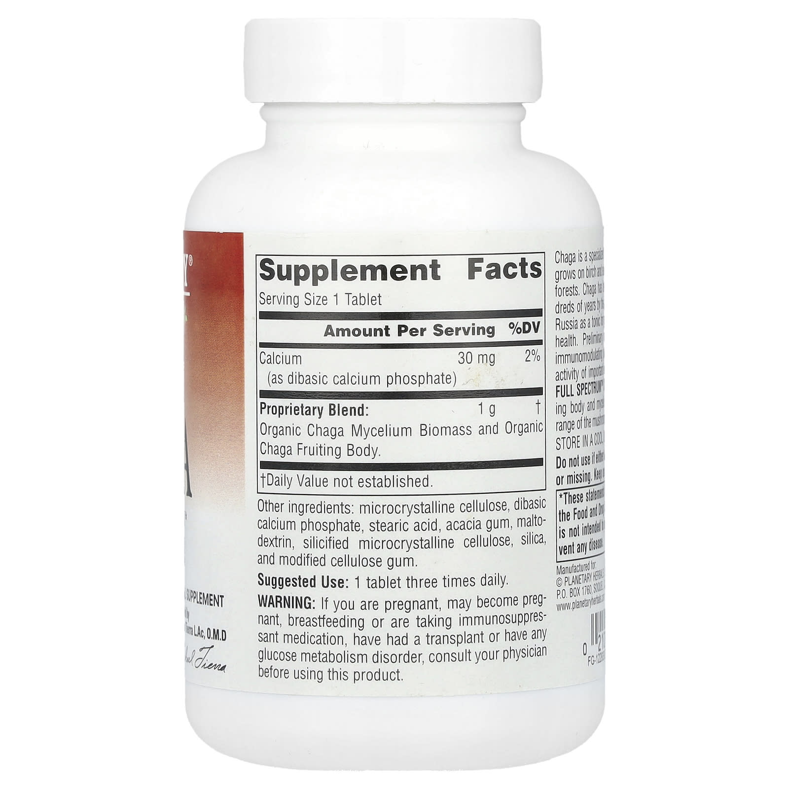 Planetary Herbals, Full Spectrum™ Chaga, 1,000 mg, 60 Tablets - Image 2
