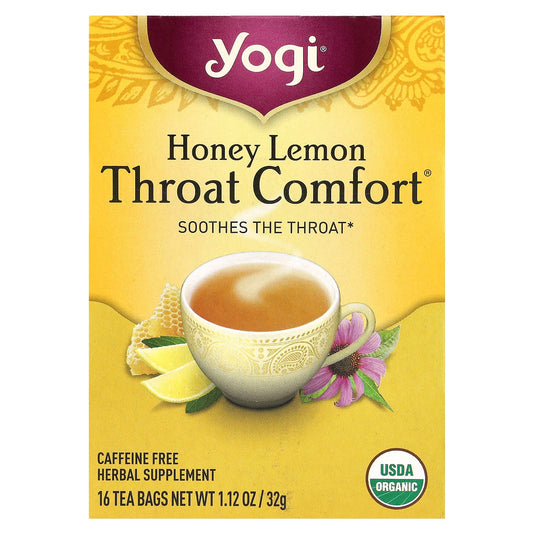 Yogi Tea, Throat Comfort®, Honey Lemon, Caffeine Free, 16 Tea Bags, 1.12 oz (32 g) - Image 1