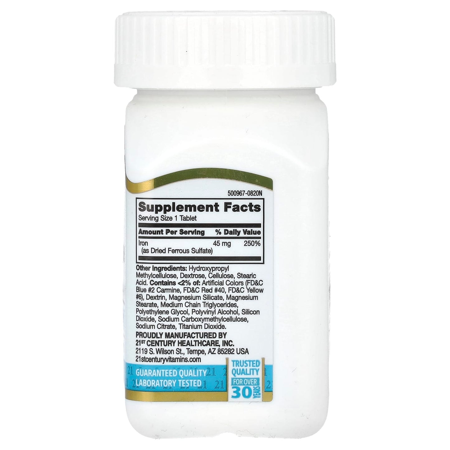 21st Century Slow Release Iron Supplement, 45mg, 60 Tablets - High Potency - Image 2
