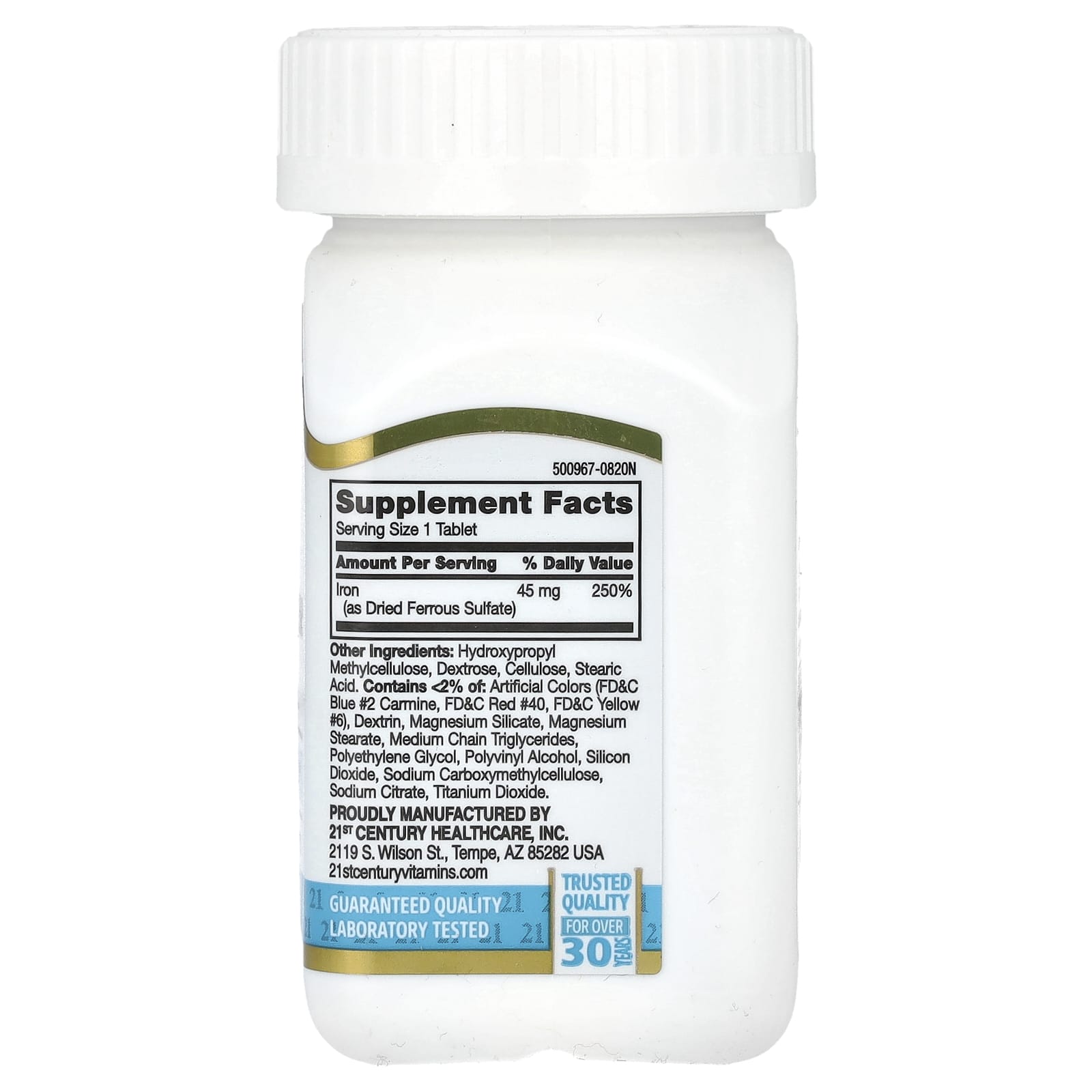21st Century Slow Release Iron Supplement, 45mg, 60 Tablets - High Potency - Image 2