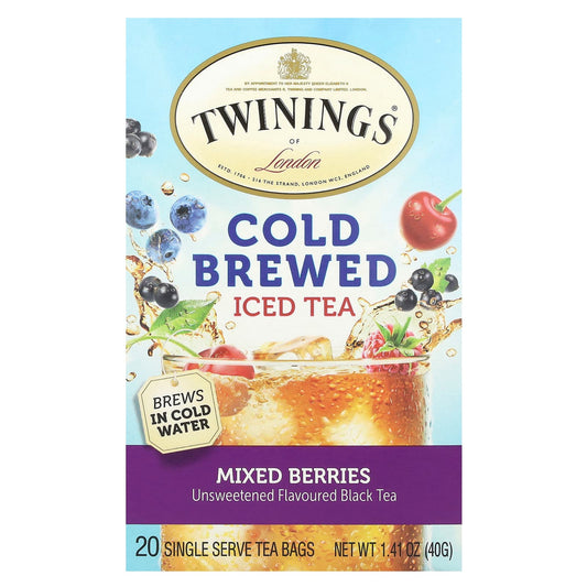 Twinings, Cold Brewed Iced Tea, Black Tea, Unsweetened, Mixed Berries, 20 Single Serve Tea Bags, 1.41 oz (40 g) - Image 1