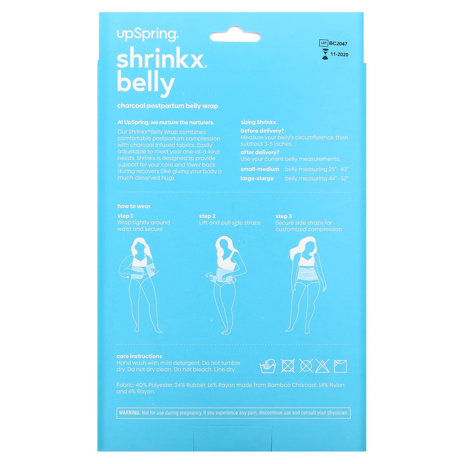 UpSpring, Shrinkx Belly, Charcoal Postpartum Belly Wrap, Size L/XL, Black, 1 Count - Image 2