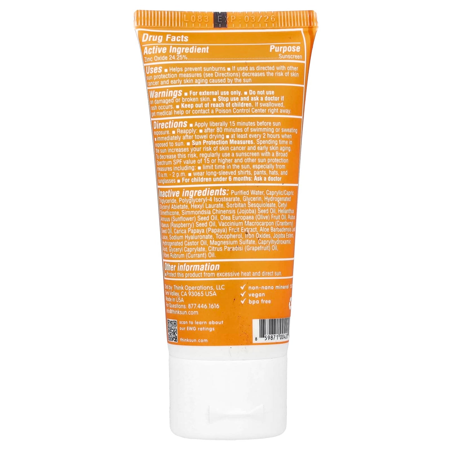 think, Thinkdaily, Tinted Face Zinc Oxide Sunscreen, SPF 30, 2 fl oz (59 ml) - Image 2