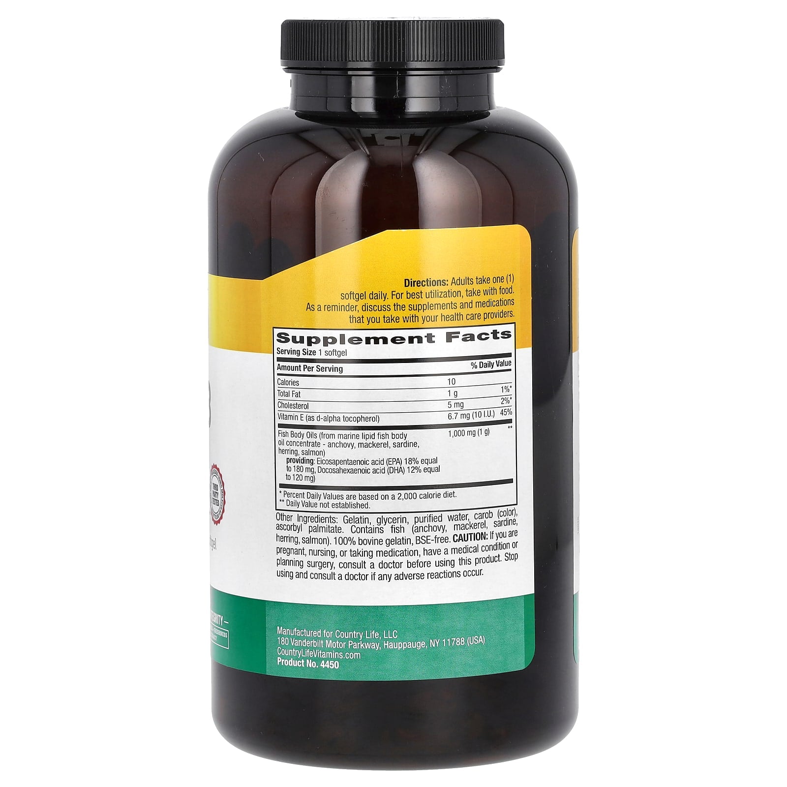 Country Life Omega-3 Fish Oil, 1000mg, 300 Softgels - Image 2