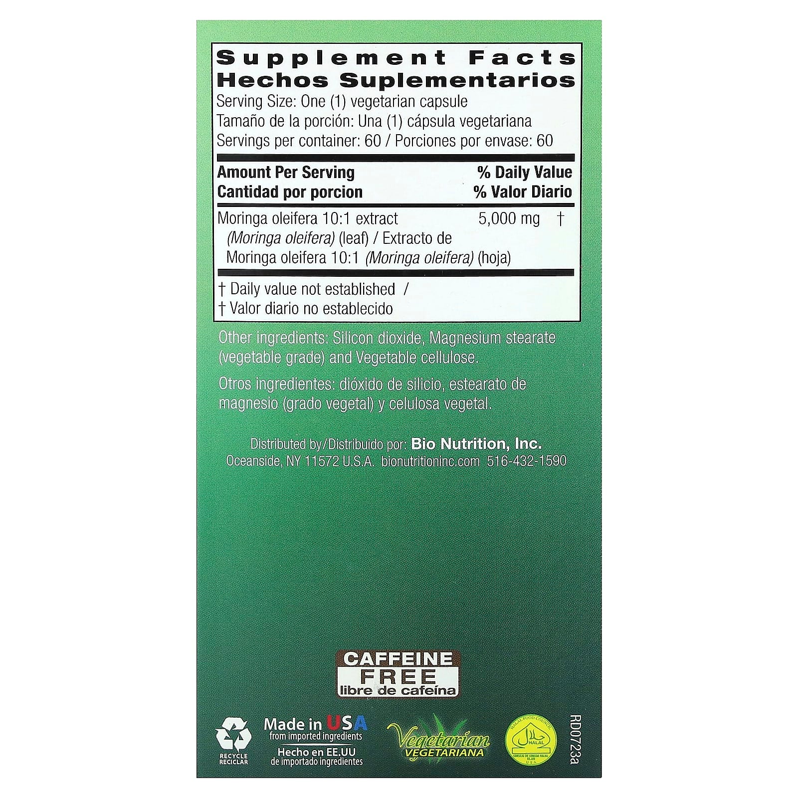 Moringa 5000mg by Bio Nutrition - 60 Vegetarian Capsules - Image 2