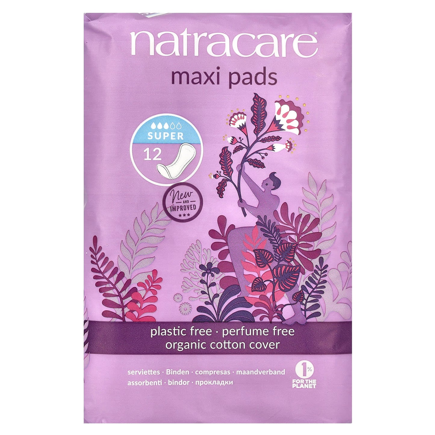 Natracare, Maxi Pads, Organic Cotton Cover, Super, 12 Pads - Image 1