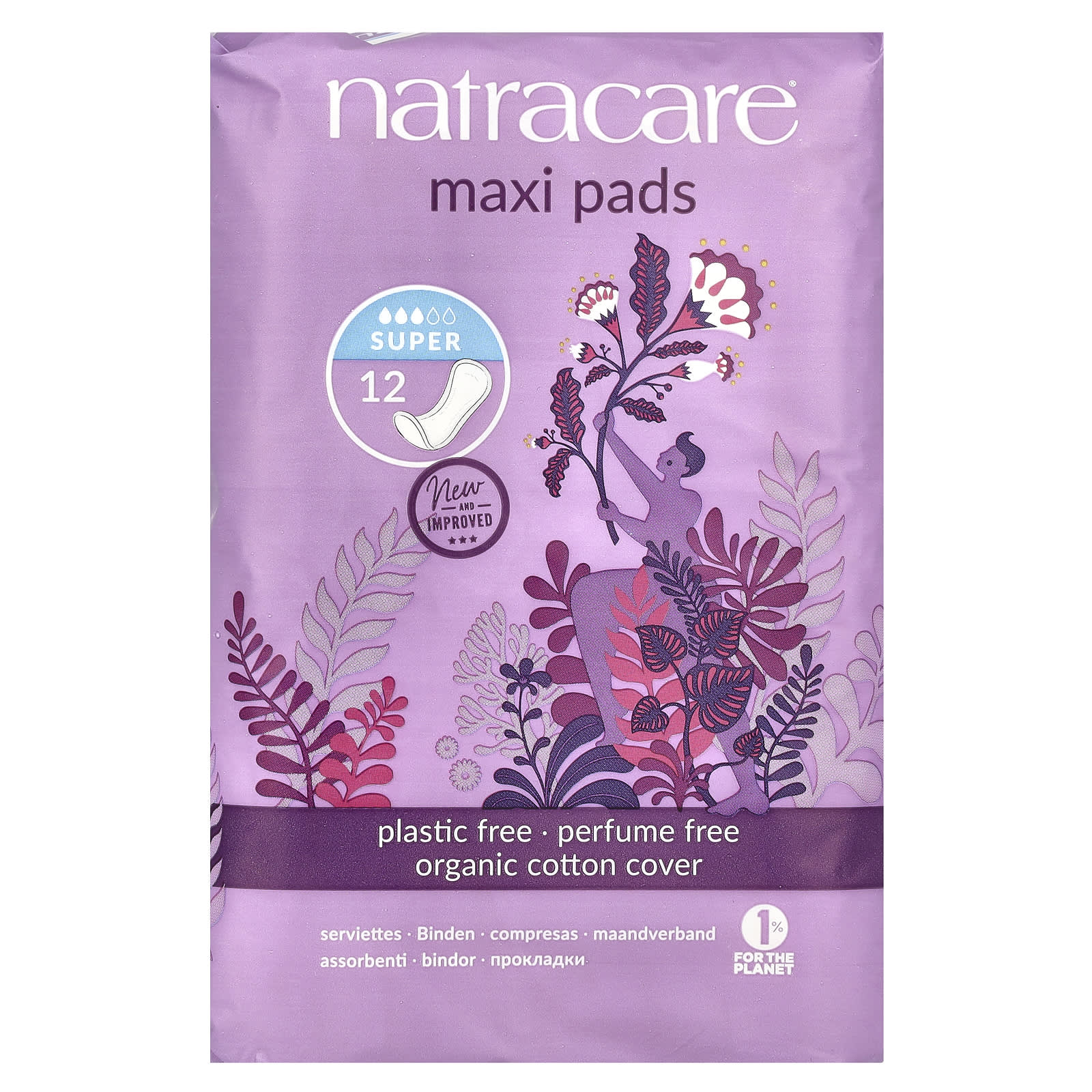 Natracare, Maxi Pads, Organic Cotton Cover, Super, 12 Pads - Image 1