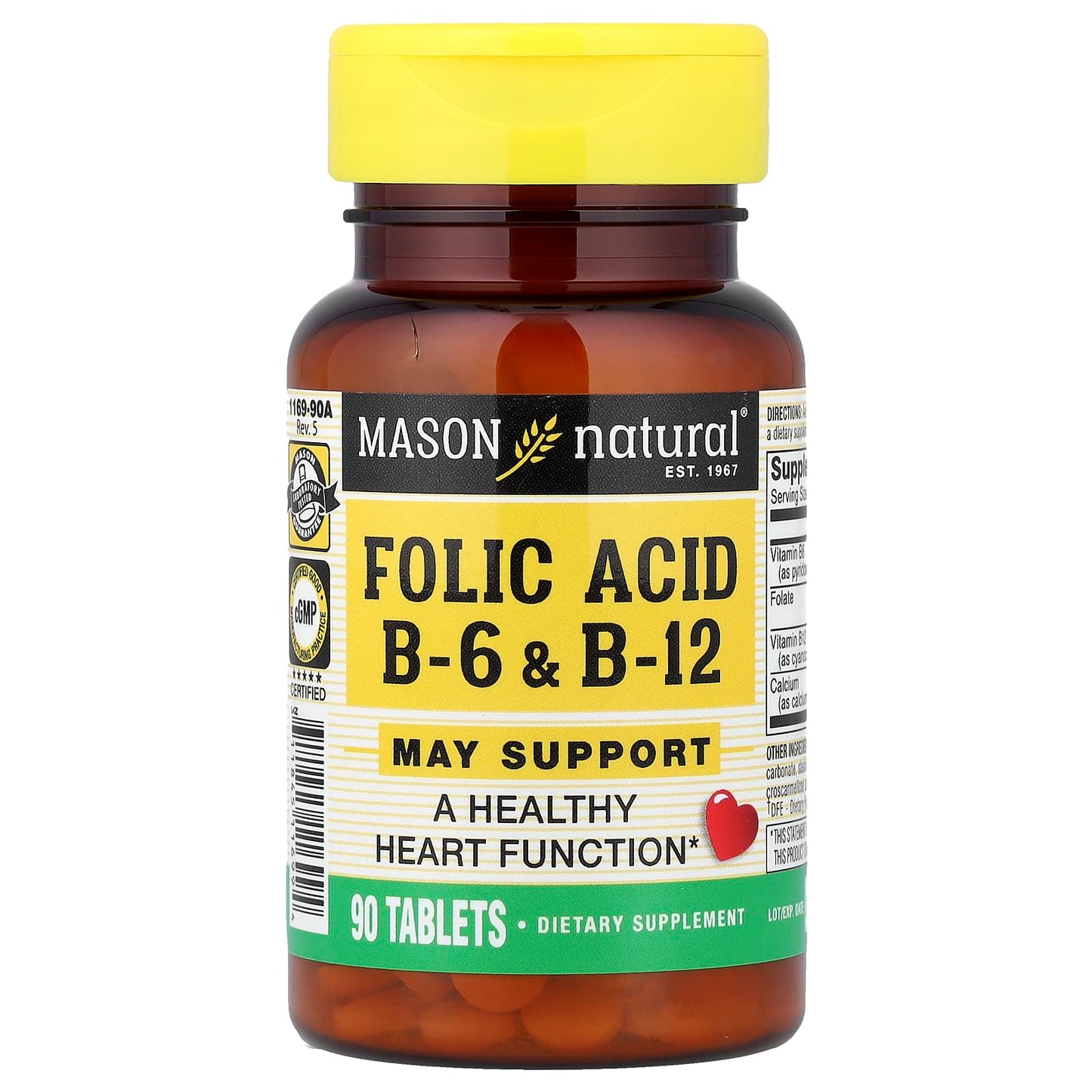 Mason Natural, Folic Acid B6 & B12, 90 Tablets - Image 1
