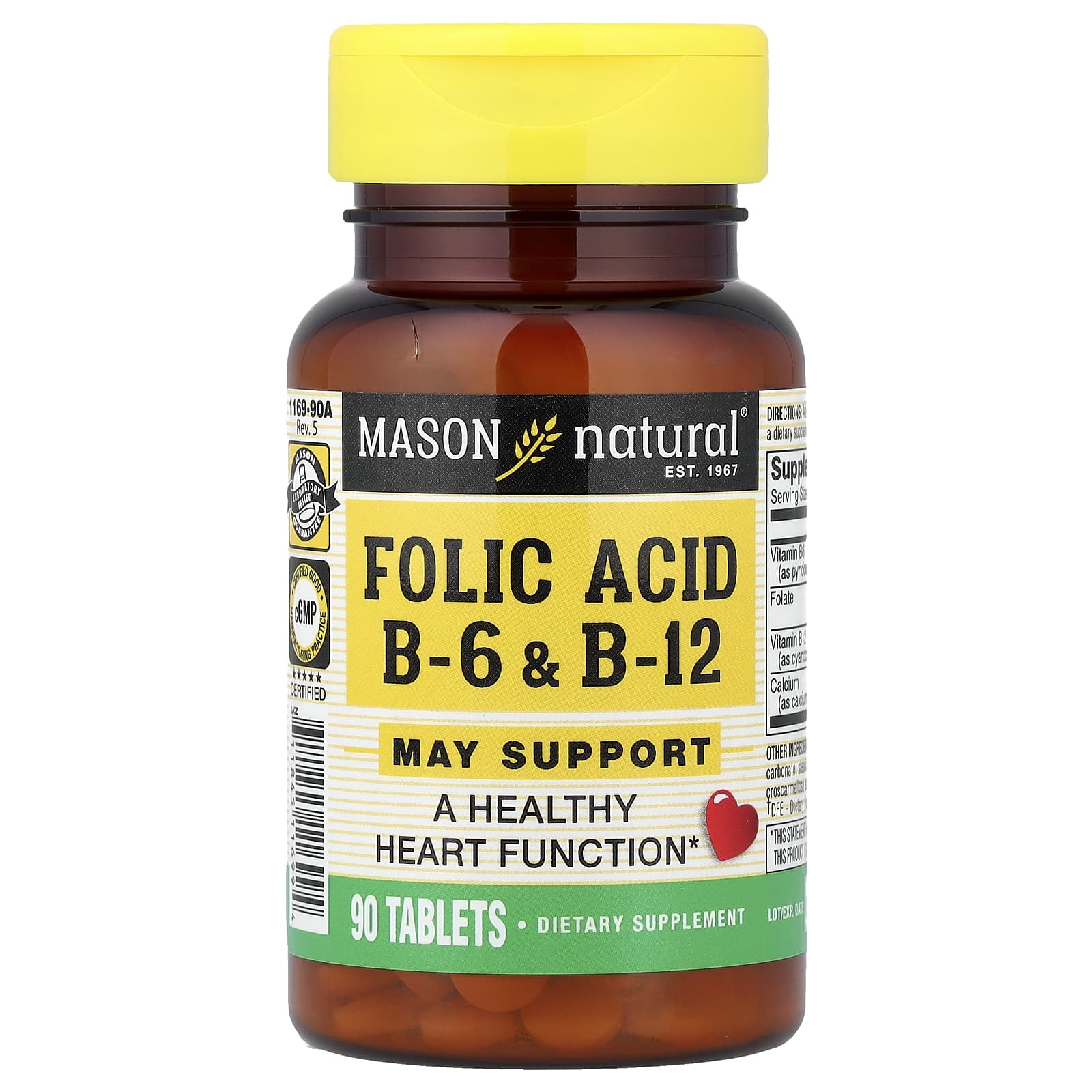 Mason Natural, Folic Acid B6 & B12, 90 Tablets - Image 1