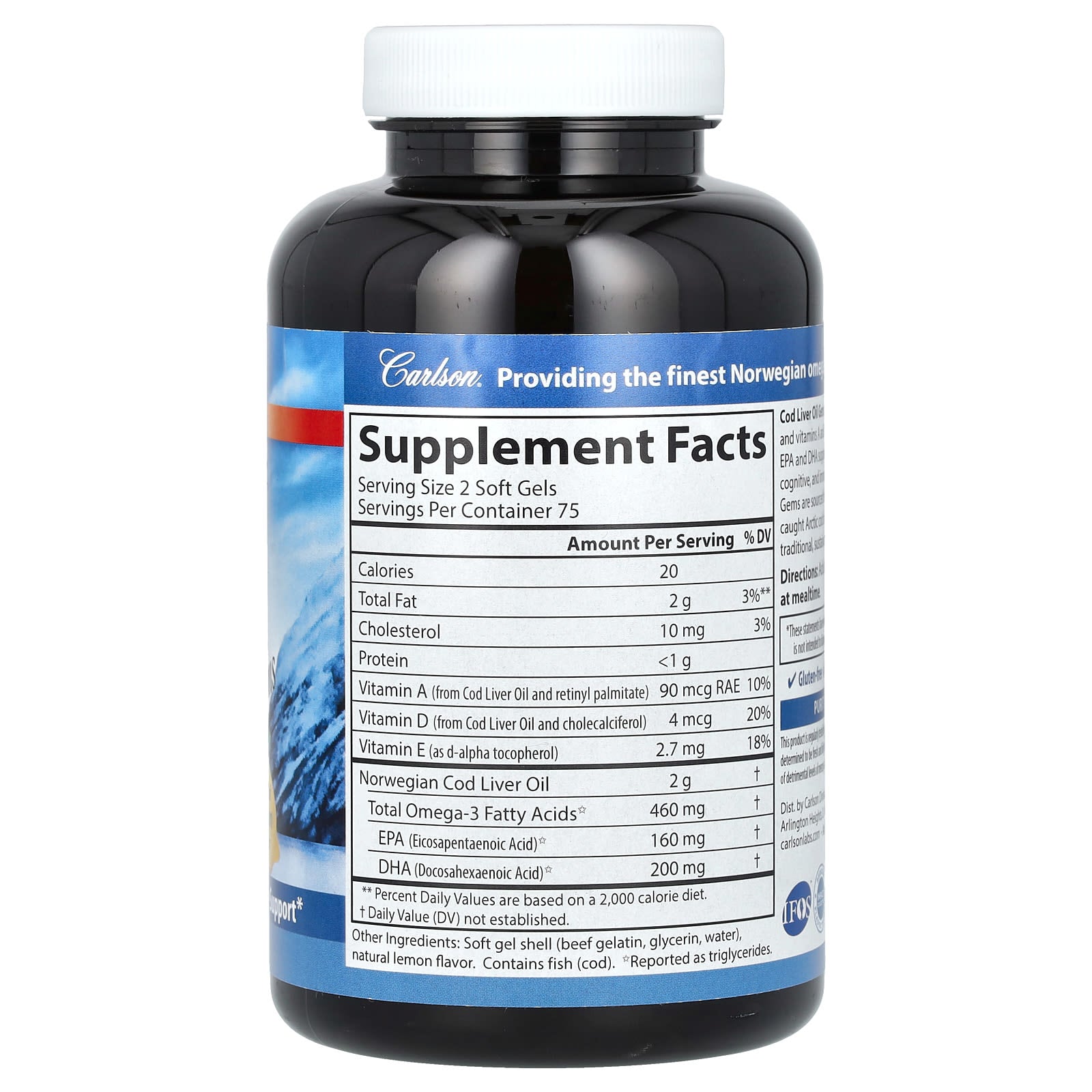 Wild Norwegian Cod Liver Oil Gems by Carlson - Omega-3s & Vitamins A D3 Supplement - Image 2
