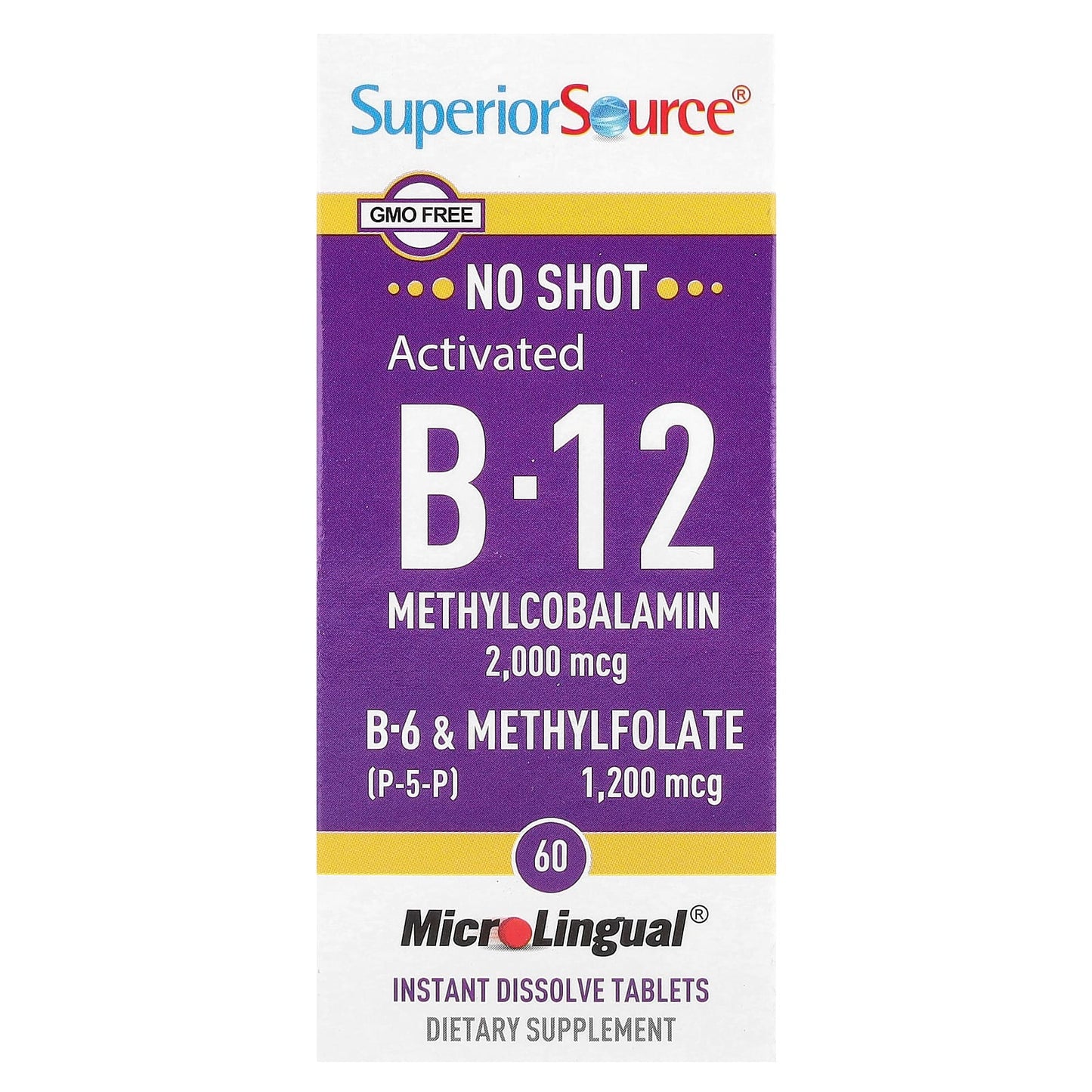 Superior Source, Activated B-12, Methylcobalamin, B-6 (P-5-P) & Methylfolate, 60 MicroLingual® Instant Dissolve Tablets - Image 1