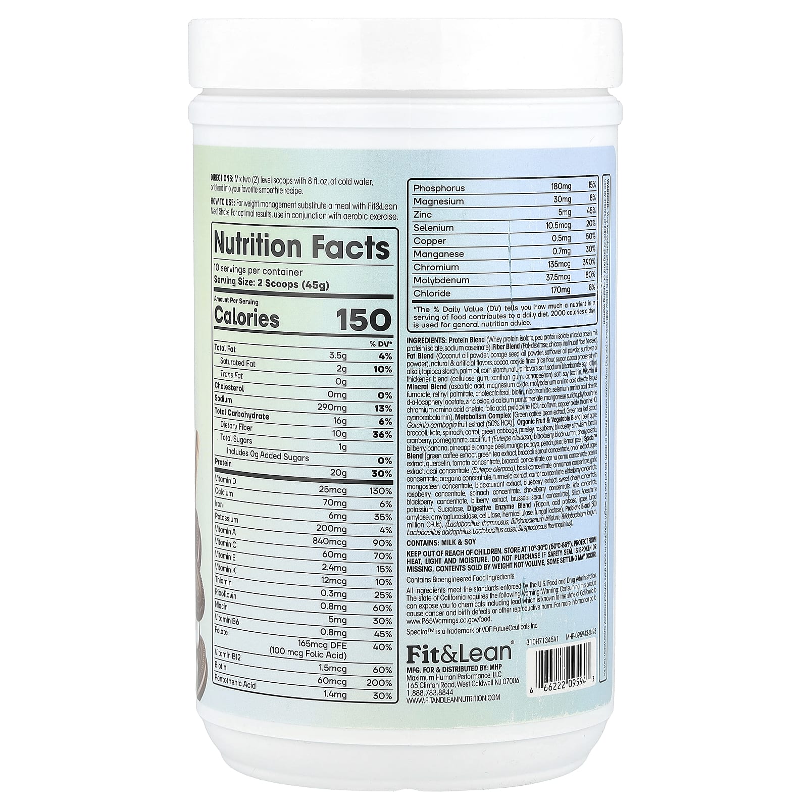 Fit & Lean, Meal Shake, Complete Fitness Nutrition, Cookies & Cream, 1 lb (450 g)