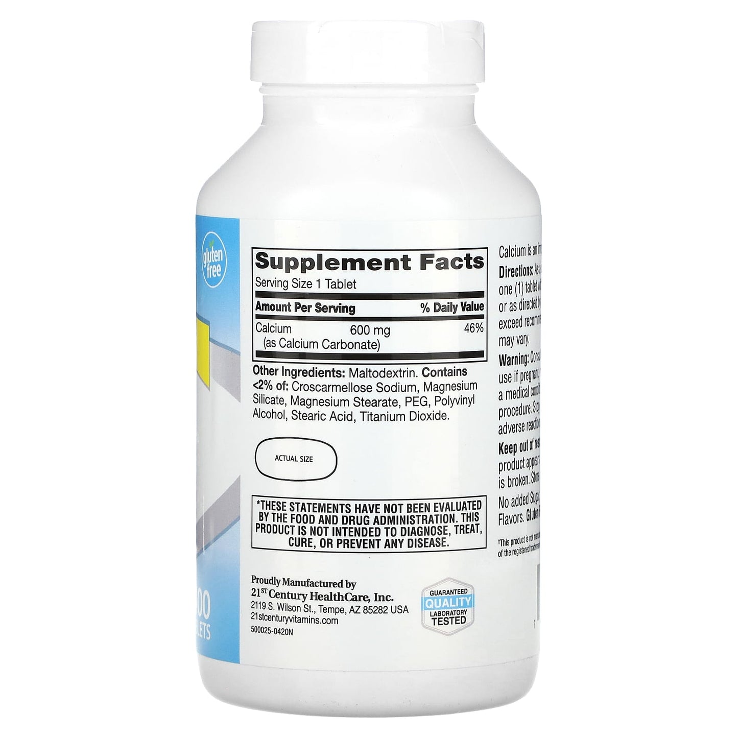 21st Century Calcium Supplement 600mg, 400 Tablets for Bone Health Support - Image 2